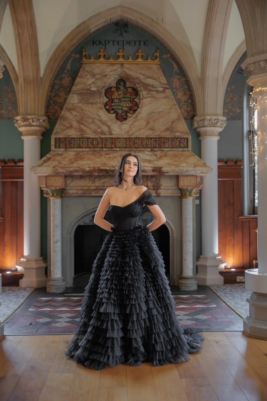 Asymmetric Black Layered Soft Tulle Dress