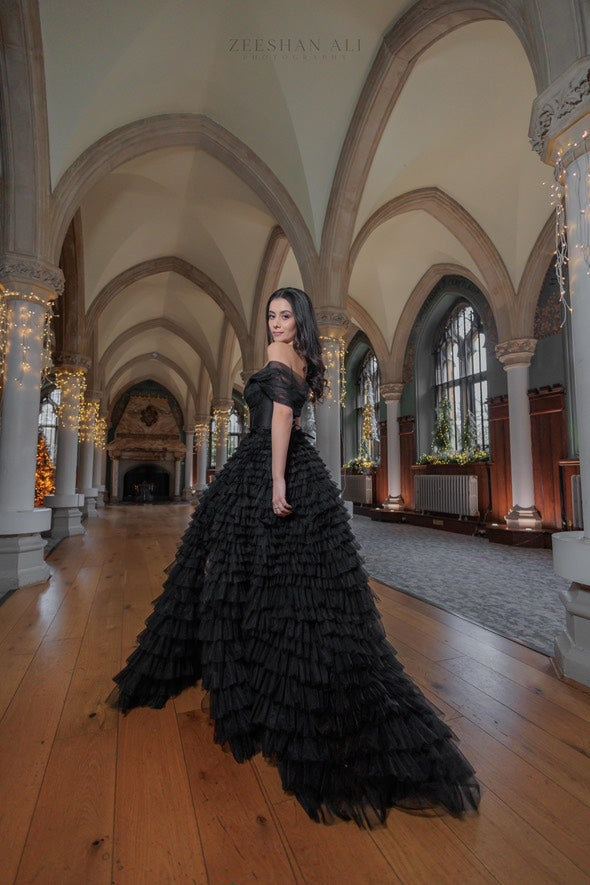 Asymmetric Black Layered Soft Tulle Dress