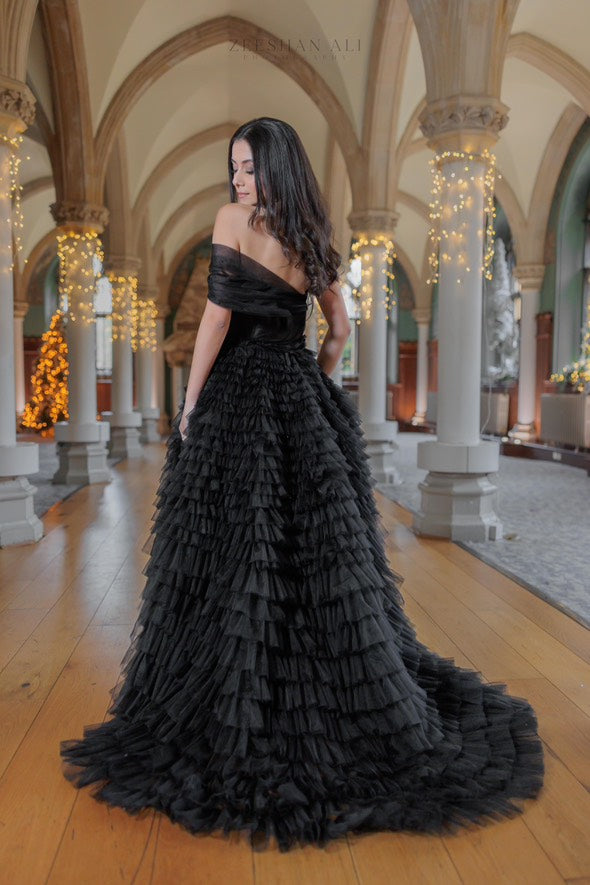 Asymmetric Black Layered Soft Tulle Dress