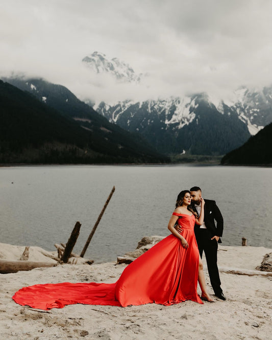 Red off shoulder Flying Dress - Long Trail