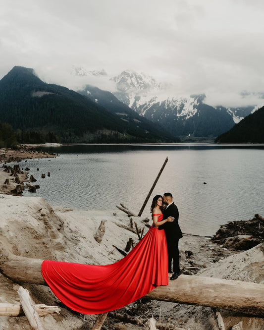 Red off shoulder Flying Dress - Long Trail