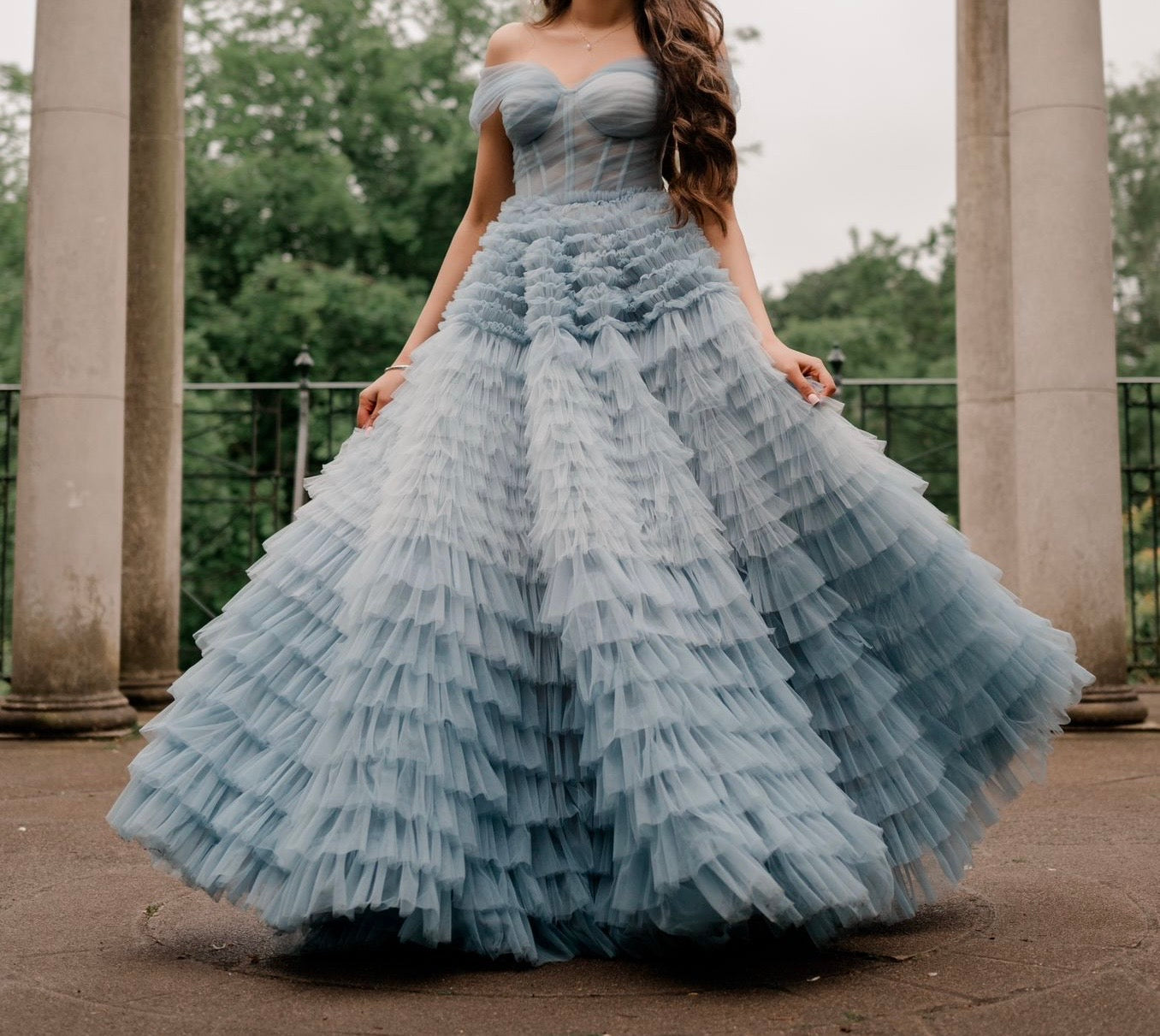 Blue Layered Soft Tulle Dress
