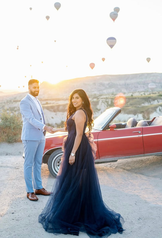 One shoulder Navy Blue Tulle Dress