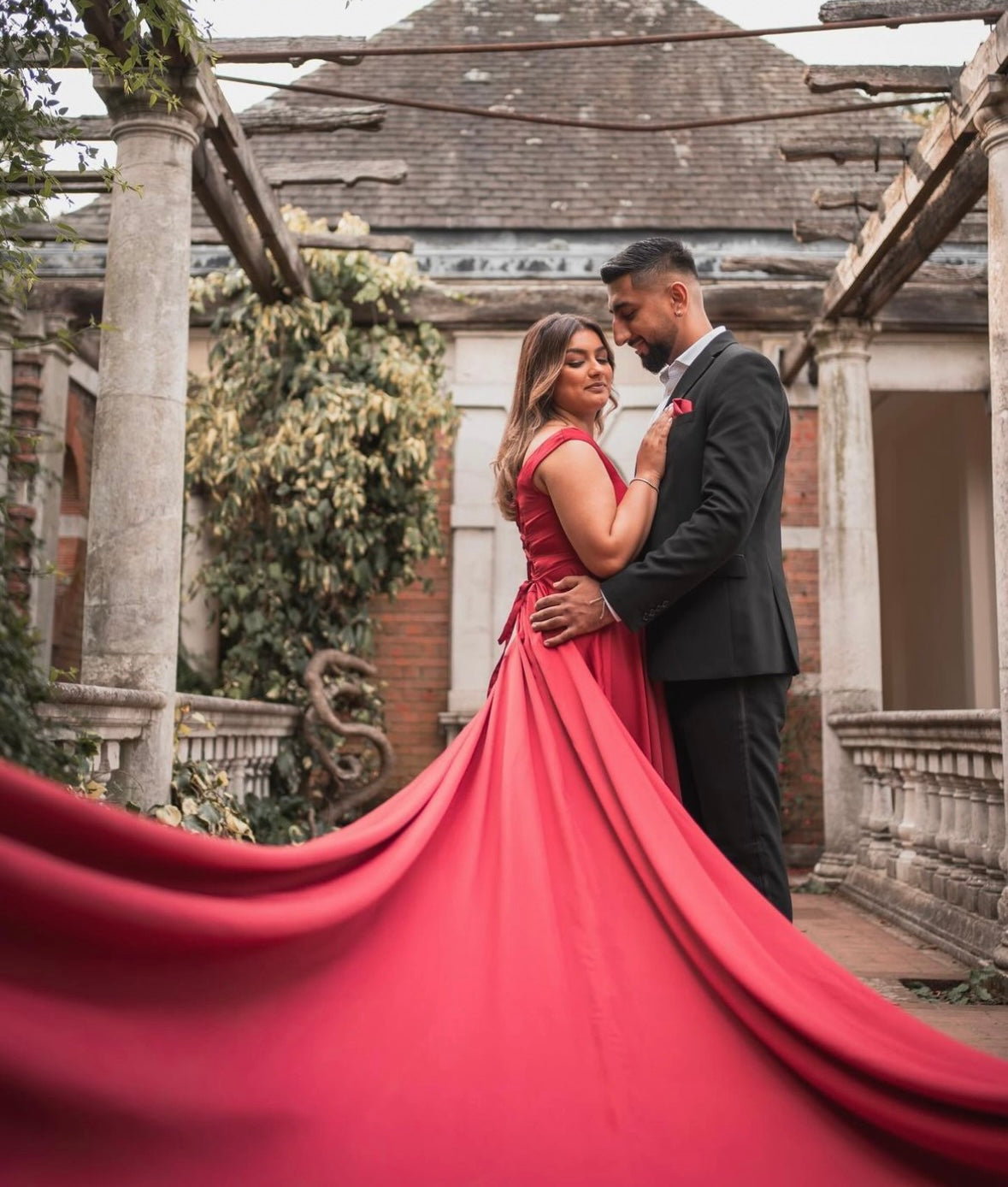 Deep Red Off shoulder Flying Dress - Medium Trail