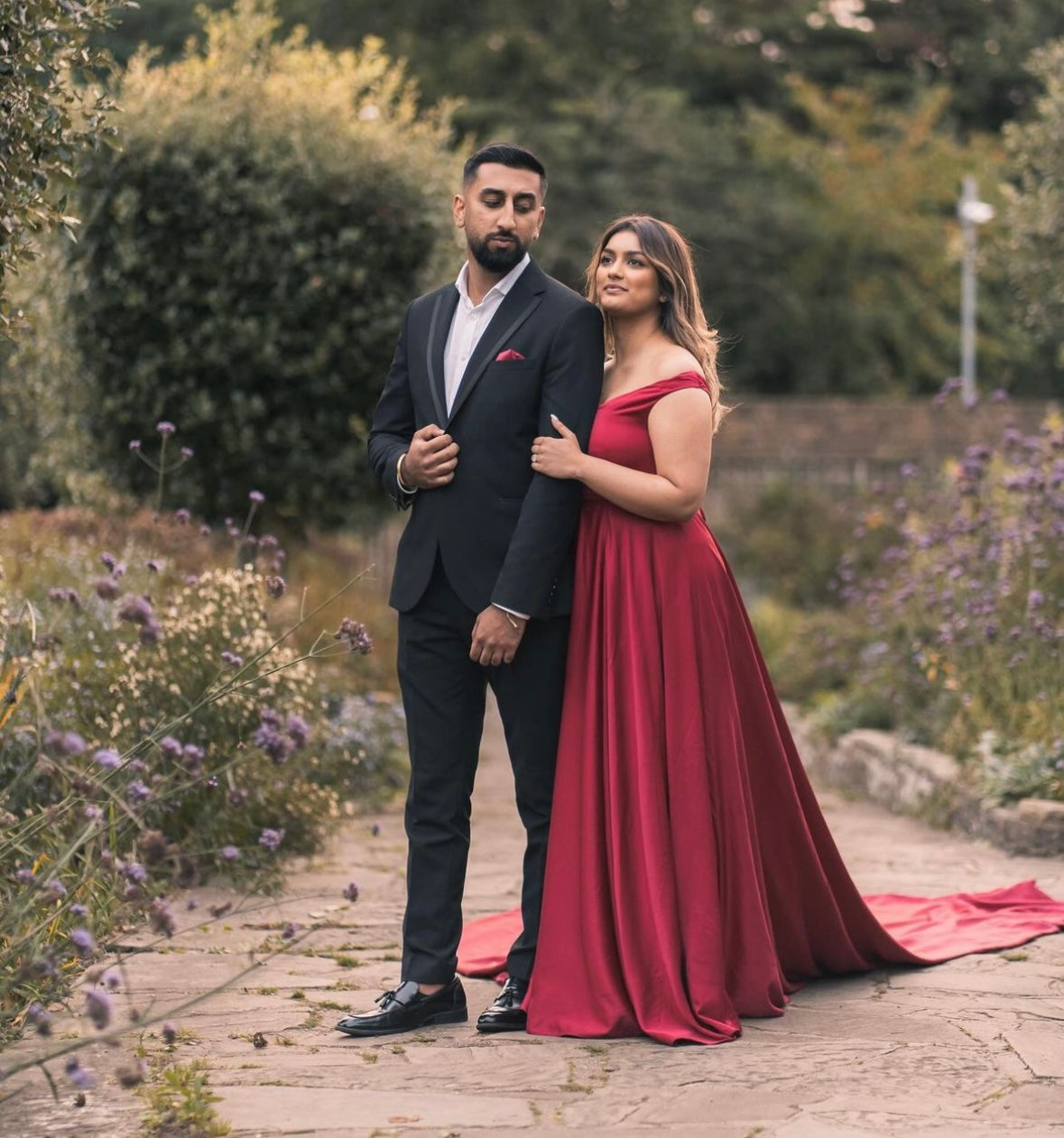 Deep Red Off shoulder Flying Dress - Medium Trail