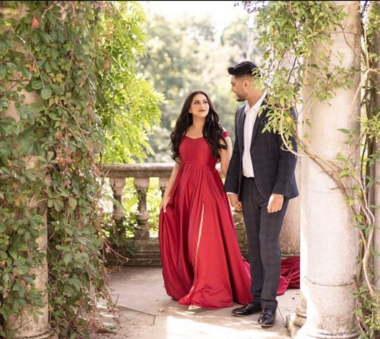 Deep Red Off shoulder Flying Dress - Medium Trail