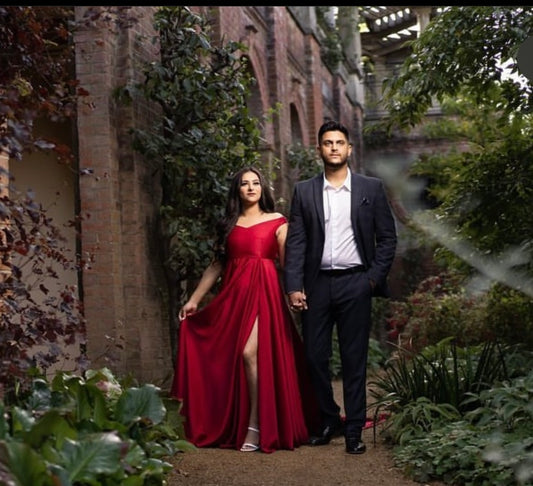 Deep Red Off shoulder Flying Dress - Medium Trail