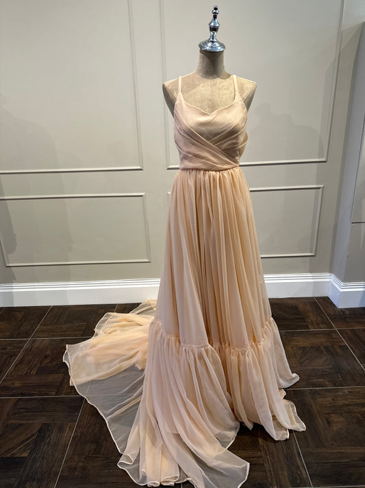 Nude / Blush Pink Chiffon Dress - Small Trail