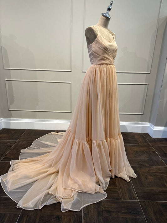 Nude / Blush Pink Chiffon Dress - Small Trail