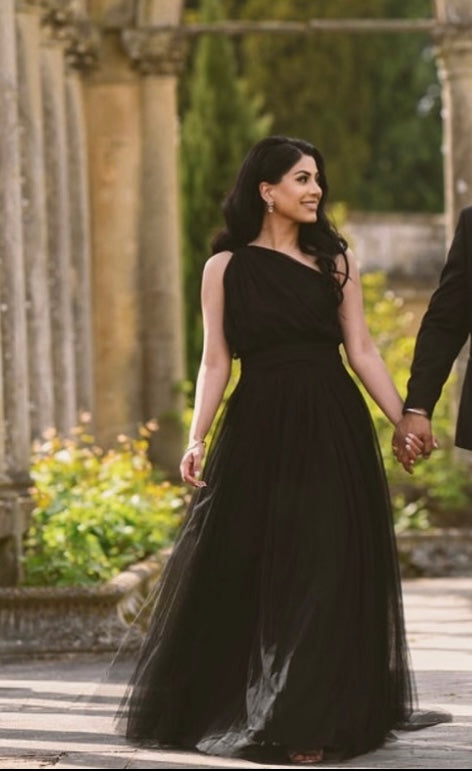 One Shoulder Black Tulle Dress