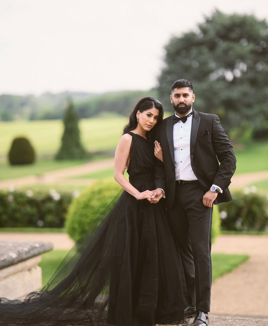 One Shoulder Black Tulle Dress