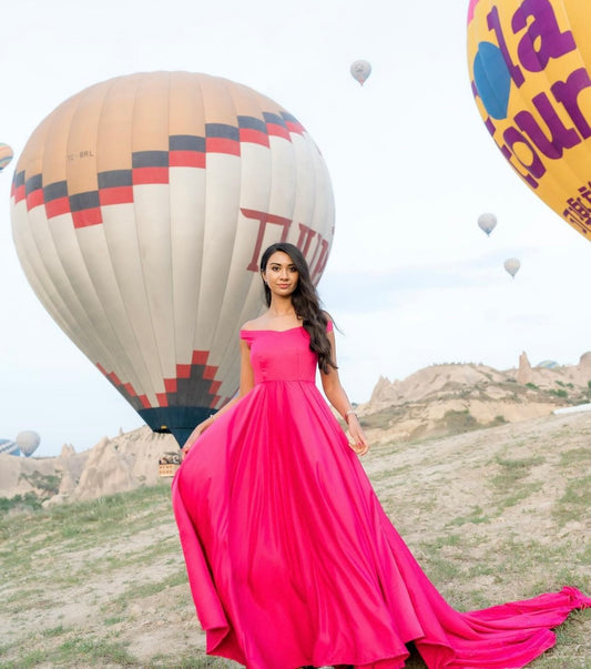 Fuchsia Pink Off shoulder Flying Dress - Small Trail