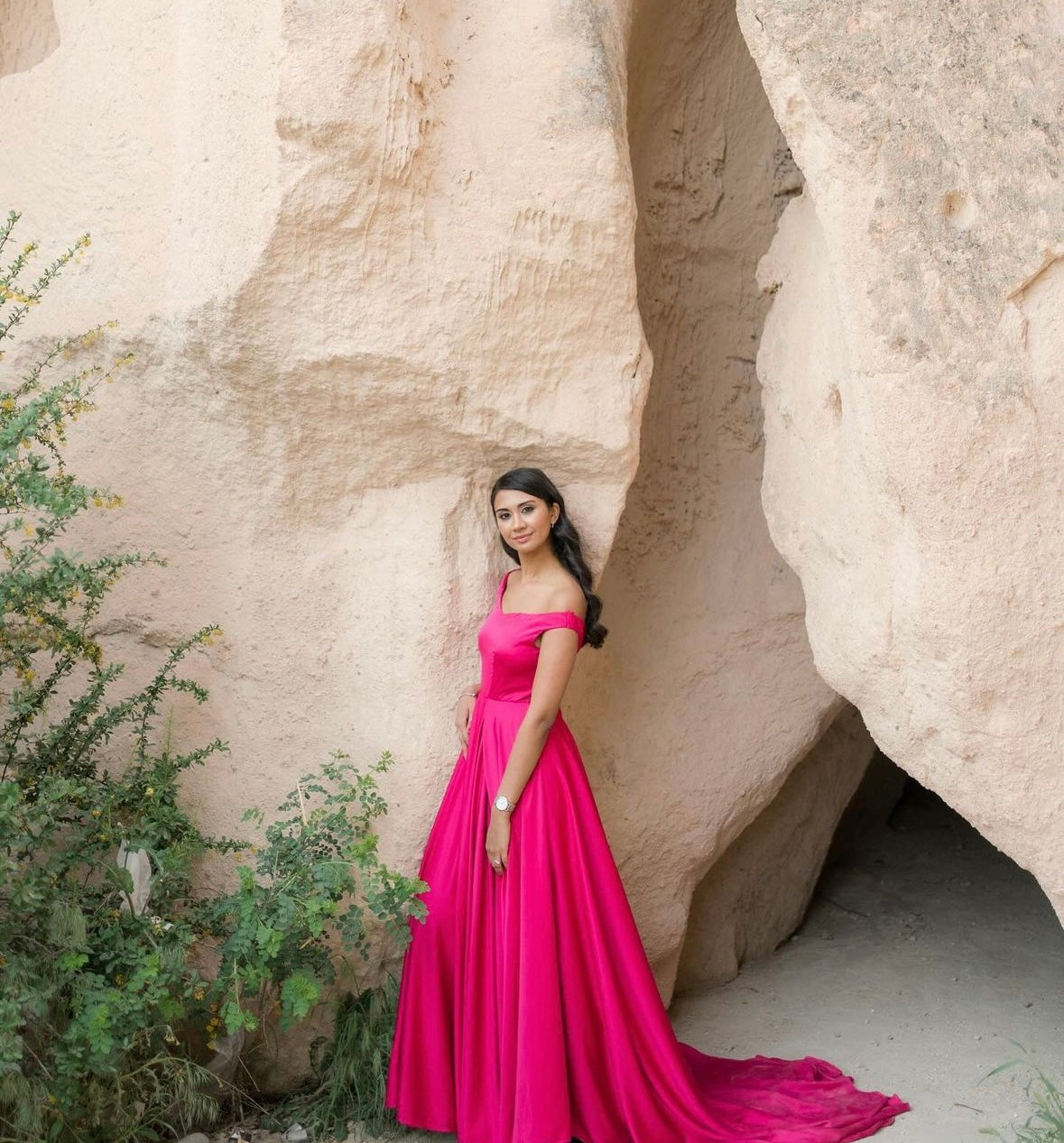 Fuchsia Pink Off shoulder Flying Dress - Small Trail