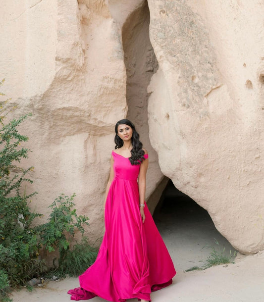 Fuchsia Pink Off shoulder Flying Dress - Small Trail