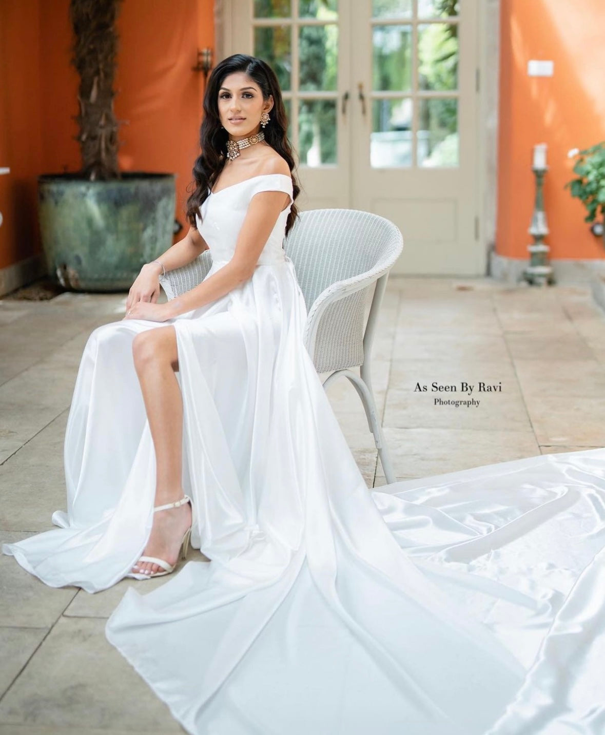 White shoulder Flying Dress - Medium Trail