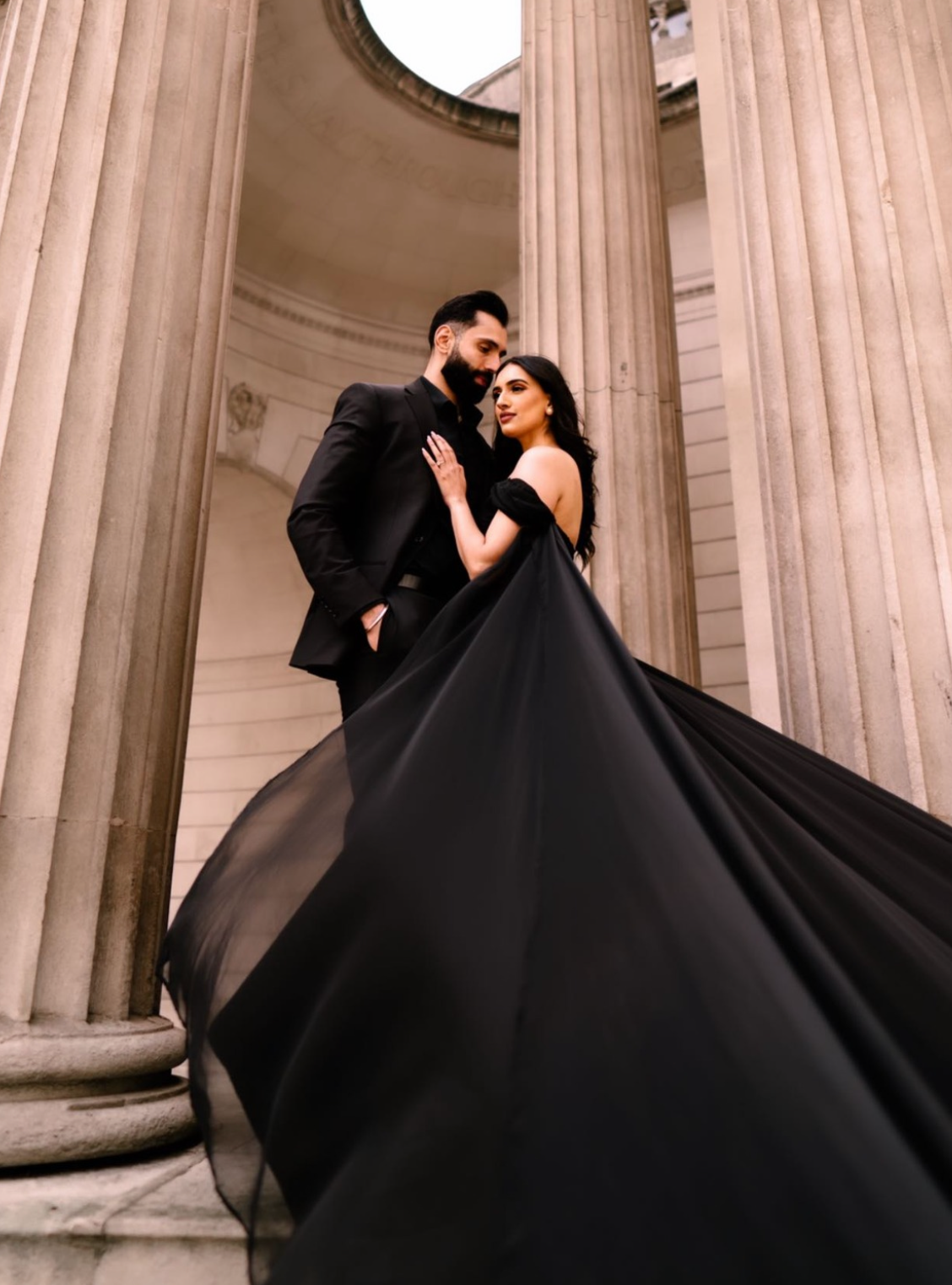 Black Off Shoulder Flying Dress with Shoulder Drapes - Medium Trail