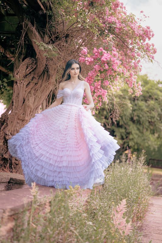 Asymmetric Pink/ Purple Ombre Tulle Dress
