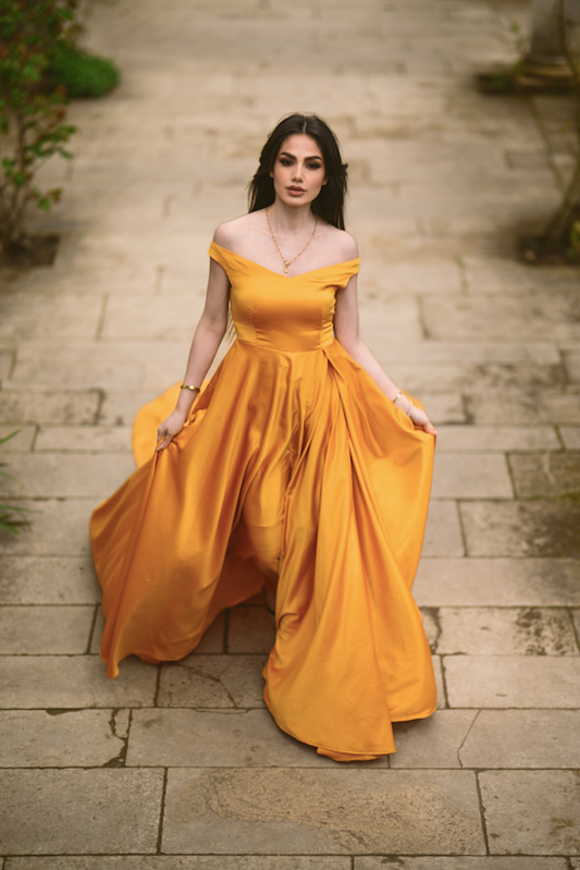 Mustard Yellow off shoulder Flying Dress
