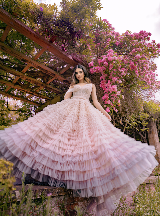 Asymmetric Pink/ Purple Ombre Tulle Dress