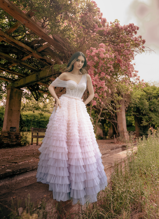 Asymmetric Pink/ Purple Ombre Tulle Dress