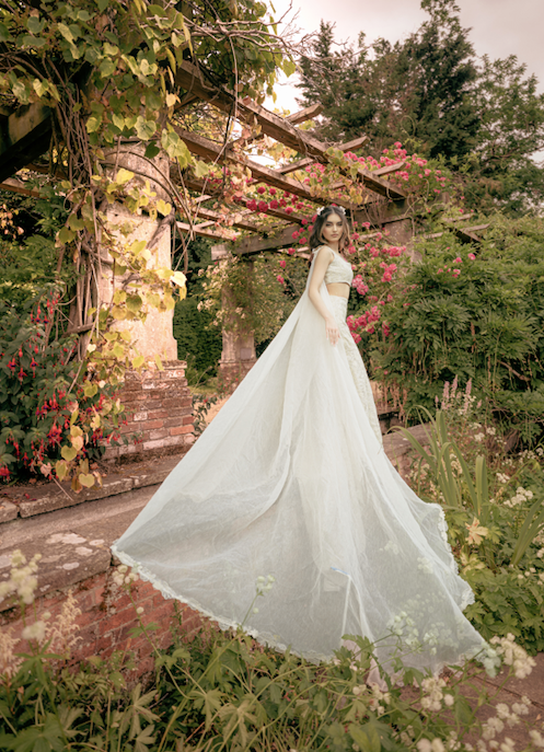 Ivory White embroidered lace set with veil