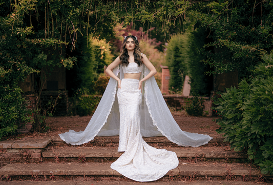 Ivory White embroidered lace set with veil
