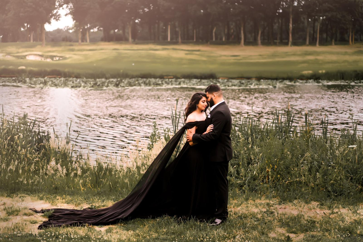 Black Off Shoulder Flying Dress with Shoulder Drapes - Medium Trail