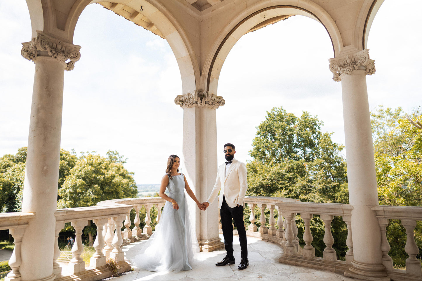 Silver Grey Fitted Gown with Tulle Trail
