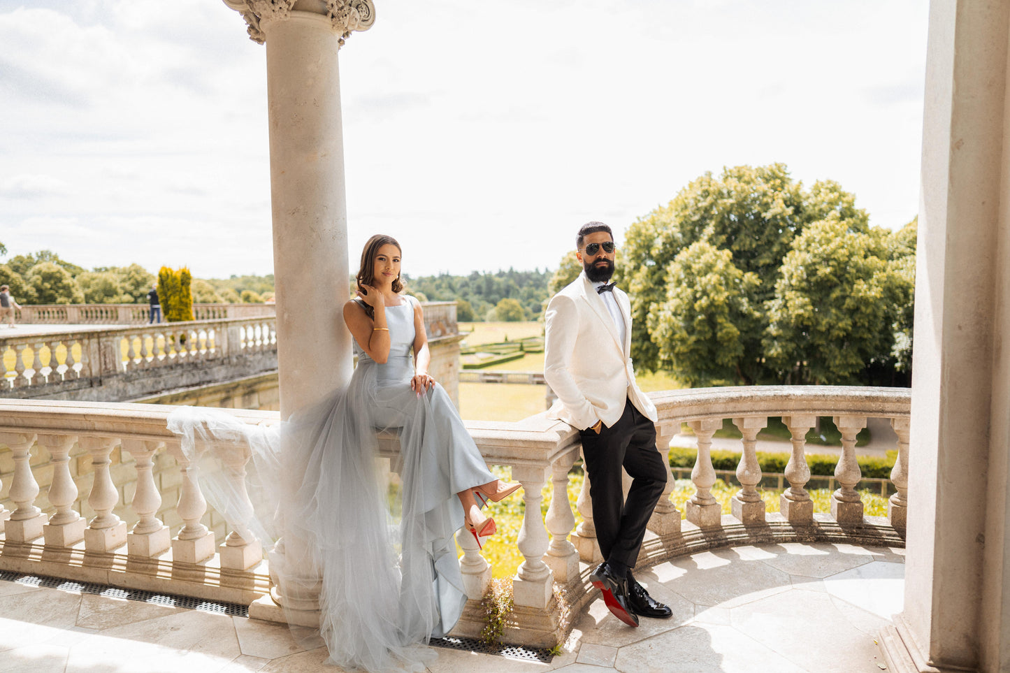 Silver Grey Fitted Gown with Tulle Trail
