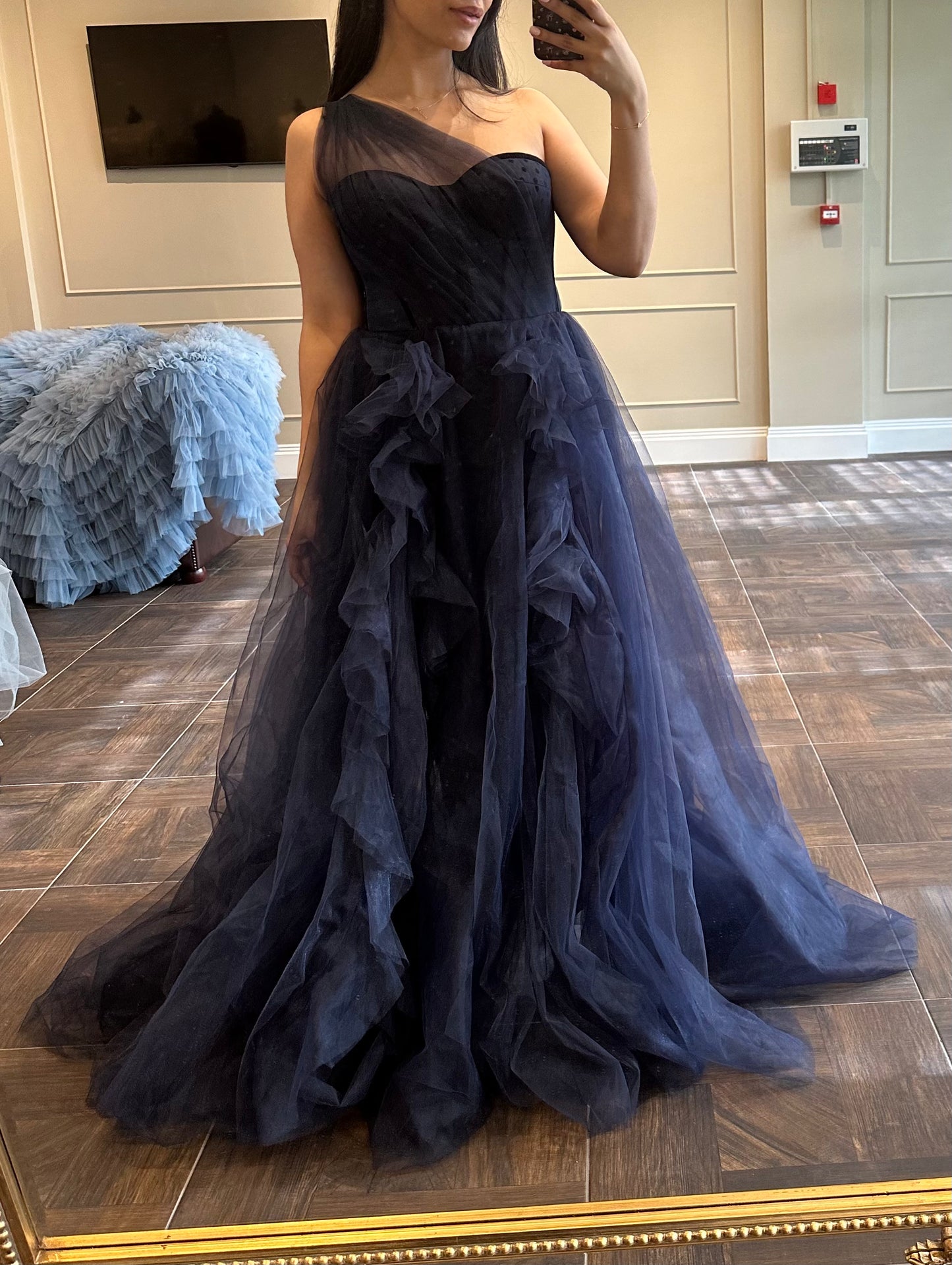One shoulder Navy Blue Tulle Dress