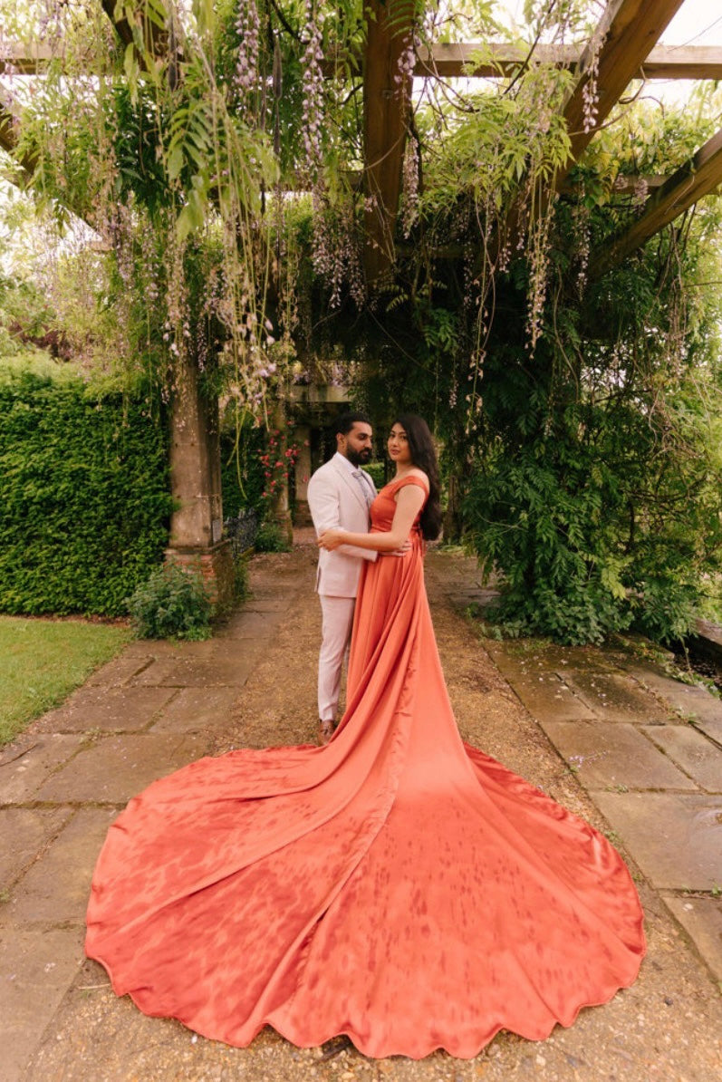 Burnt orange off the best sale shoulder dress